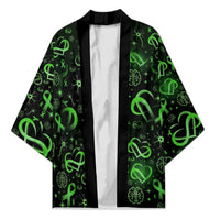 Cerebral Palsy Awareness Infinity Heart Kimono Neon Green Ribbon Pattern Illustration