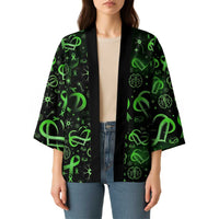 Cerebral Palsy Awareness Infinity Heart Kimono Neon Green Ribbon Pattern Illustration