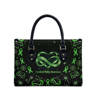 Cerebral Palsy Awareness Infinity Heart Leather Bag Neon Green Ribbon Pattern Illustration