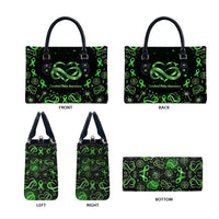 Cerebral Palsy Awareness Infinity Heart Leather Bag Neon Green Ribbon Pattern Illustration