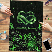 Cerebral Palsy Awareness Infinity Heart Puzzle Neon Green Ribbon Pattern Illustration