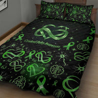 Cerebral Palsy Awareness Infinity Heart Quilt Bed Set Neon Green Ribbon Pattern Illustration