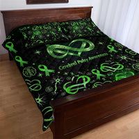 Cerebral Palsy Awareness Infinity Heart Quilt Bed Set Neon Green Ribbon Pattern Illustration