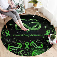 Cerebral Palsy Awareness Infinity Heart Round Carpet Neon Green Ribbon Pattern Illustration