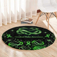Cerebral Palsy Awareness Infinity Heart Round Carpet Neon Green Ribbon Pattern Illustration