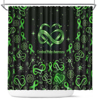 Cerebral Palsy Awareness Infinity Heart Shower Curtain Neon Green Ribbon Pattern Illustration