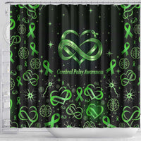 Cerebral Palsy Awareness Infinity Heart Shower Curtain Neon Green Ribbon Pattern Illustration