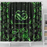 Cerebral Palsy Awareness Infinity Heart Shower Curtain Neon Green Ribbon Pattern Illustration