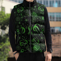 Cerebral Palsy Awareness Infinity Heart Sleeveless Puffer Jacket Neon Green Ribbon Pattern Illustration