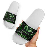 Cerebral Palsy Awareness Infinity Heart Slide Sandals Neon Green Ribbon Pattern Illustration