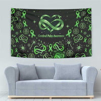 Cerebral Palsy Awareness Infinity Heart Tapestry Neon Green Ribbon Pattern Illustration