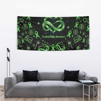 Cerebral Palsy Awareness Infinity Heart Tapestry Neon Green Ribbon Pattern Illustration