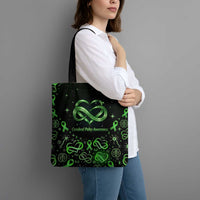 Cerebral Palsy Awareness Infinity Heart Tote Bag Neon Green Ribbon Pattern Illustration