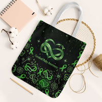 Cerebral Palsy Awareness Infinity Heart Tote Bag Neon Green Ribbon Pattern Illustration