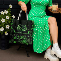 Cerebral Palsy Awareness Infinity Heart Tote Bag Neon Green Ribbon Pattern Illustration