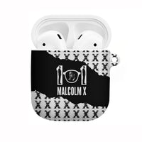 Malcolm X 101 Years Of Resistance AirPods Case Civil Rights Leader Portrait - Monochrome X Pattern