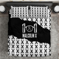 Malcolm X 101 Years Of Resistance Bedding Set Civil Rights Leader Portrait - Monochrome X Pattern