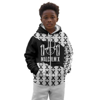 Malcolm X 101 Years Of Resistance Kid Hoodie Civil Rights Leader Portrait - Monochrome X Pattern