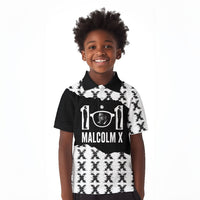 Malcolm X 101 Years Of Resistance Kid Polo Shirt Civil Rights Leader Portrait - Monochrome X Pattern