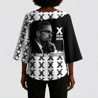 Malcolm X 101 Years Of Resistance Kimono Sleeve Blouse Civil Rights Leader Portrait - Monochrome X Pattern