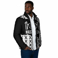 Malcolm X 101 Years Of Resistance Padded Jacket Civil Rights Leader Portrait - Monochrome X Pattern