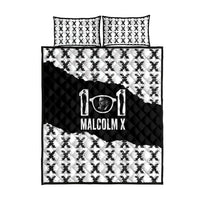 Malcolm X 101 Years Of Resistance Quilt Bed Set Civil Rights Leader Portrait - Monochrome X Pattern