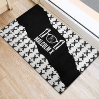 Malcolm X 101 Years Of Resistance Rubber Doormat Civil Rights Leader Portrait - Monochrome X Pattern