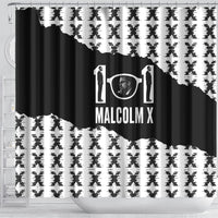 Malcolm X 101 Years Of Resistance Shower Curtain Civil Rights Leader Portrait - Monochrome X Pattern