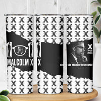 Malcolm X 101 Years Of Resistance Skinny Tumbler Civil Rights Leader Portrait - Monochrome X Pattern