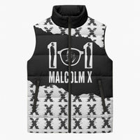 Malcolm X 101 Years Of Resistance Sleeveless Puffer Jacket Civil Rights Leader Portrait - Monochrome X Pattern