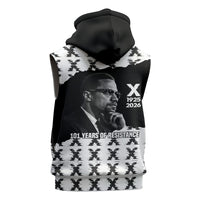 Malcolm X 101 Years Of Resistance Sleeveless Zip Hoodie Civil Rights Leader Portrait - Monochrome X Pattern