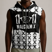 Malcolm X 101 Years Of Resistance Sleeveless Zip Hoodie Civil Rights Leader Portrait - Monochrome X Pattern