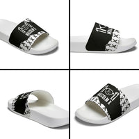 Malcolm X 101 Years Of Resistance Slide Sandals Civil Rights Leader Portrait - Monochrome X Pattern