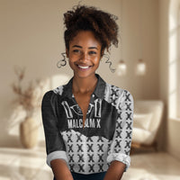 Malcolm X 101 Years Of Resistance Women Casual Shirt Civil Rights Leader Portrait - Monochrome X Pattern