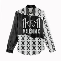 Malcolm X 101 Years Of Resistance Women Casual Shirt Civil Rights Leader Portrait - Monochrome X Pattern