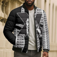 Malcolm X Legacy 1925-2026 Bomber Puffer Jacket African American Heritage - Iconic Portrait Silhouette