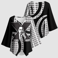 Malcolm X Legacy 1925-2026 Kimono Sleeve Blouse African American Heritage - Iconic Portrait Silhouette