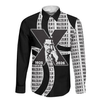 Malcolm X Legacy 1925-2026 Long Sleeve Button Shirt African American Heritage - Iconic Portrait Silhouette