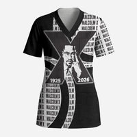 Malcolm X Legacy 1925-2026 Scrub Top African American Heritage - Iconic Portrait Silhouette