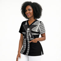 Malcolm X Legacy 1925-2026 Scrub Top African American Heritage - Iconic Portrait Silhouette