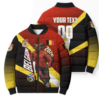 Personalized Belgium Red Devils Football Mascot Bomber Puffer Jacket Fierce Devil Graphic With Belgian Flag