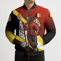 Personalized Belgium Red Devils Football Mascot Bomber Puffer Jacket Fierce Devil Graphic With Belgian Flag