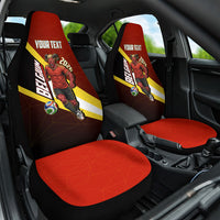 Personalized Belgium Red Devils Football Mascot Car Seat Cover Fierce Devil Graphic With Belgian Flag
