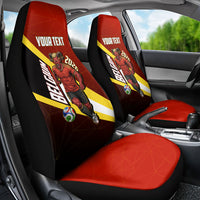 Personalized Belgium Red Devils Football Mascot Car Seat Cover Fierce Devil Graphic With Belgian Flag