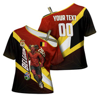 Personalized Belgium Red Devils Football Mascot Cross Shoulder Shirt Fierce Devil Graphic With Belgian Flag