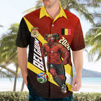 Personalized Belgium Red Devils Football Mascot Hawaiian Shirt Fierce Devil Graphic With Belgian Flag