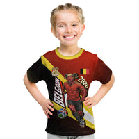 Personalized Belgium Red Devils Football Mascot Kid T Shirt Fierce Devil Graphic With Belgian Flag