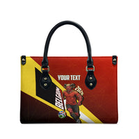 Personalized Belgium Red Devils Football Mascot Leather Bag Fierce Devil Graphic With Belgian Flag