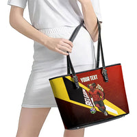 Personalized Belgium Red Devils Football Mascot Leather Tote Bag Fierce Devil Graphic With Belgian Flag