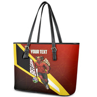 Personalized Belgium Red Devils Football Mascot Leather Tote Bag Fierce Devil Graphic With Belgian Flag